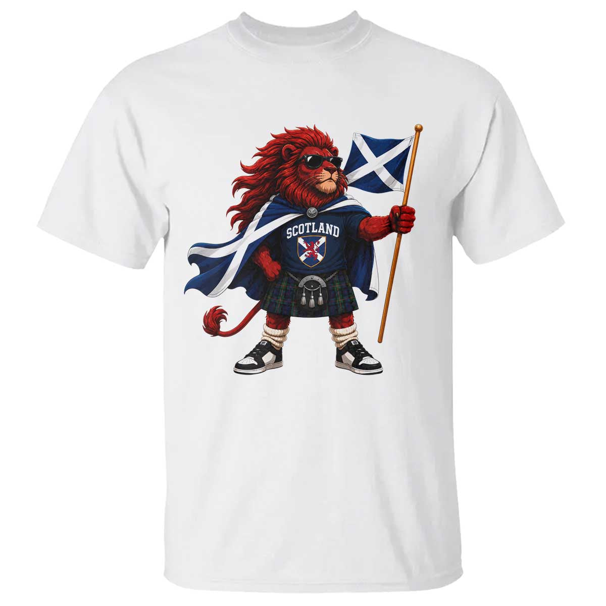 Proud Scotland Rampant Lion T Shirt Scottish Flag Red Lion Mascot with Kilt Football Fans