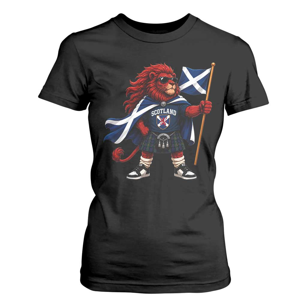 Proud Scotland Rampant Lion T Shirt For Women Scottish Flag Red Lion Mascot with Kilt Football Fans