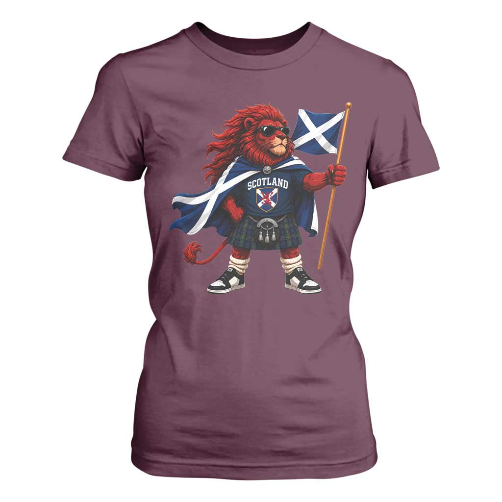 Proud Scotland Rampant Lion T Shirt For Women Scottish Flag Red Lion Mascot with Kilt Football Fans