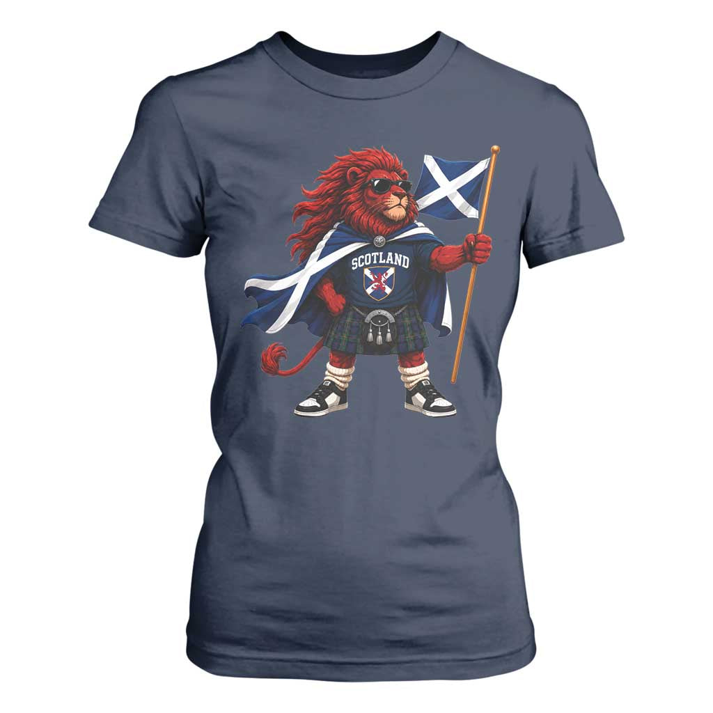 Proud Scotland Rampant Lion T Shirt For Women Scottish Flag Red Lion Mascot with Kilt Football Fans