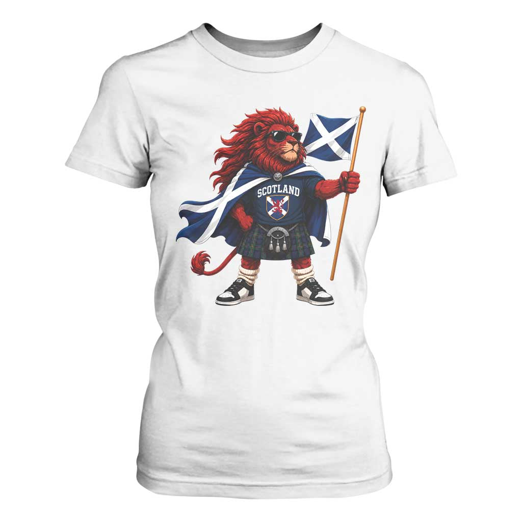 Proud Scotland Rampant Lion T Shirt For Women Scottish Flag Red Lion Mascot with Kilt Football Fans