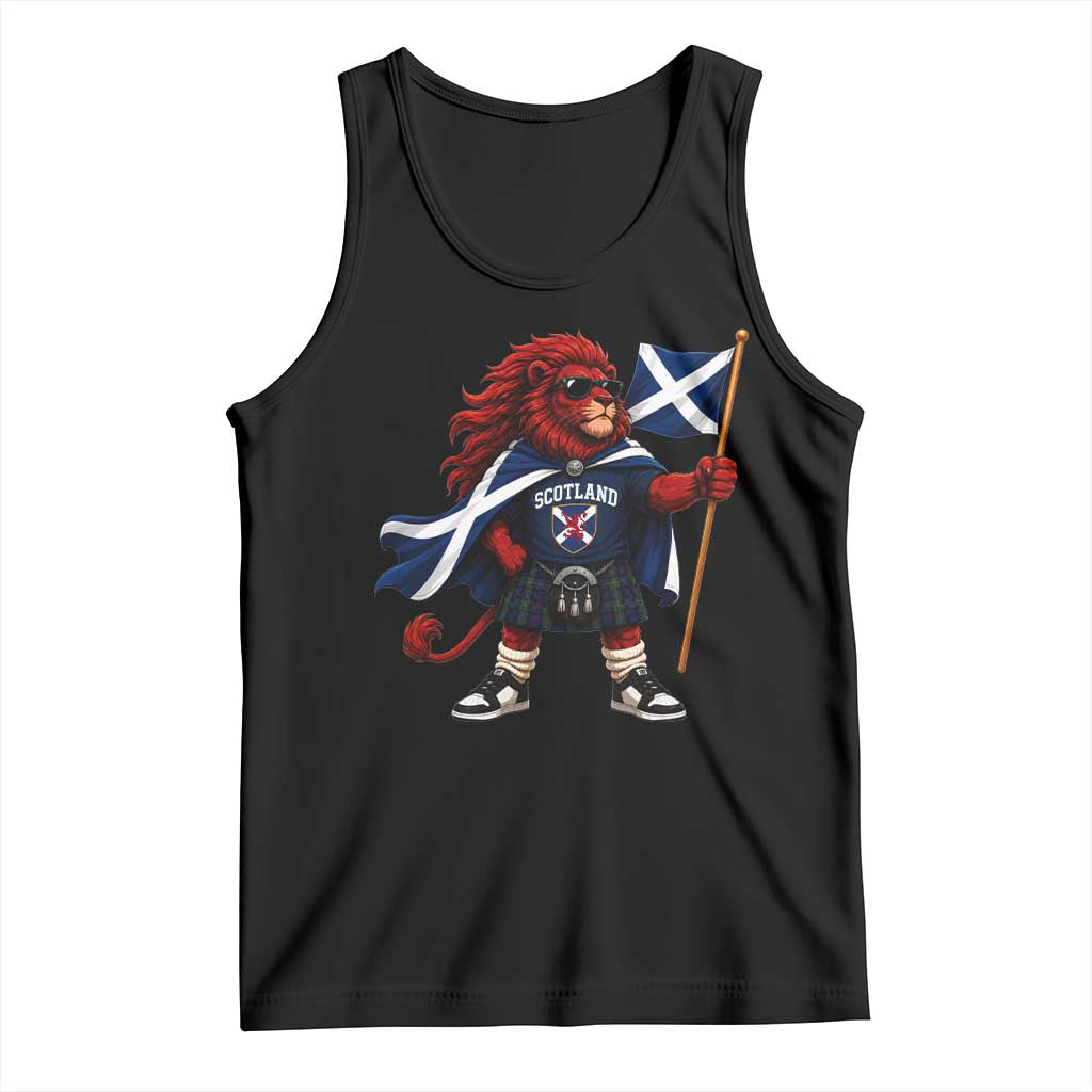 Proud Scotland Rampant Lion Tank Top Scottish Flag Red Lion Mascot with Kilt Football Fans