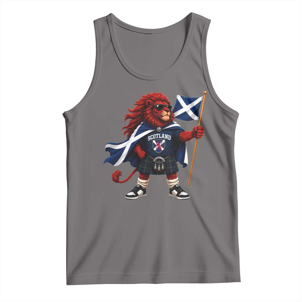 Proud Scotland Rampant Lion Tank Top Scottish Flag Red Lion Mascot with Kilt Football Fans