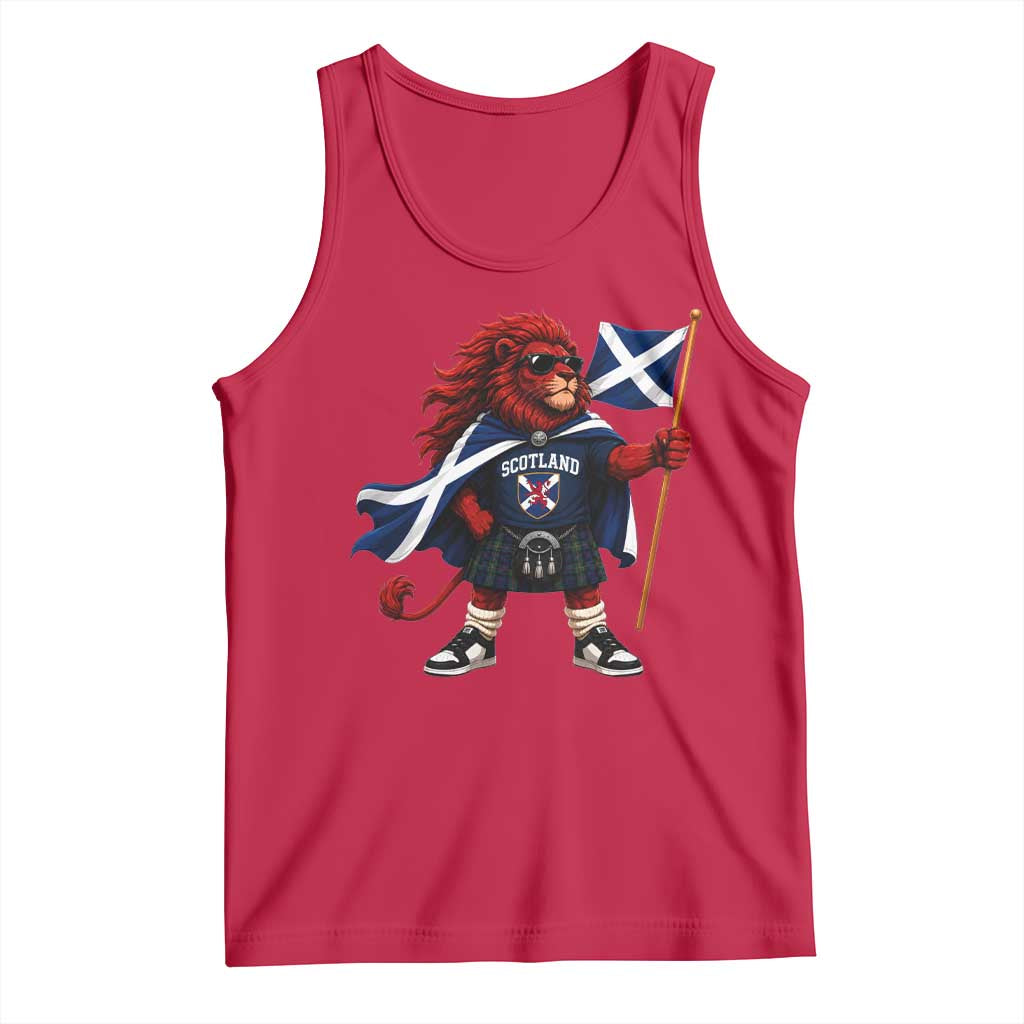 Proud Scotland Rampant Lion Tank Top Scottish Flag Red Lion Mascot with Kilt Football Fans