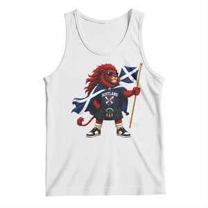 Proud Scotland Rampant Lion Tank Top Scottish Flag Red Lion Mascot with Kilt Football Fans