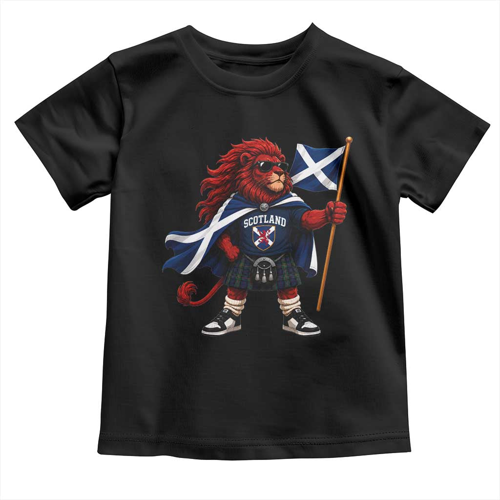 Proud Scotland Rampant Lion Toddler T Shirt Scottish Flag Red Lion Mascot with Kilt Football Fans