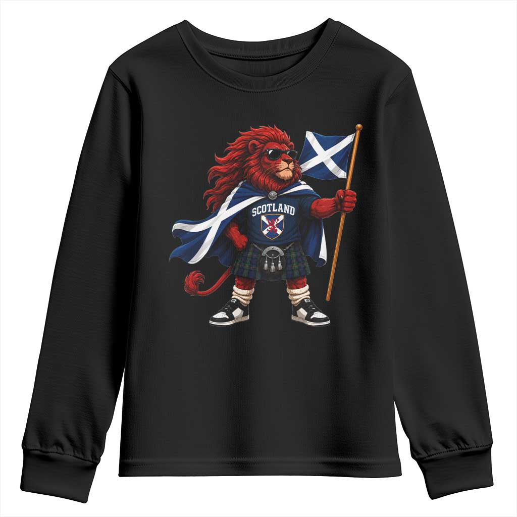 Proud Scotland Rampant Lion Youth Sweatshirt Scottish Flag Red Lion Mascot with Kilt Football Fans TS10 Black Print Your Wear
