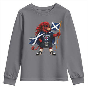 Proud Scotland Rampant Lion Youth Sweatshirt Scottish Flag Red Lion Mascot with Kilt Football Fans