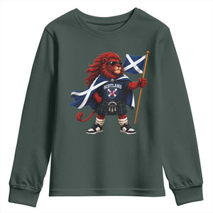 Proud Scotland Rampant Lion Youth Sweatshirt Scottish Flag Red Lion Mascot with Kilt Football Fans