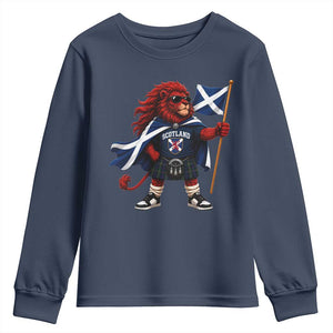 Proud Scotland Rampant Lion Youth Sweatshirt Scottish Flag Red Lion Mascot with Kilt Football Fans