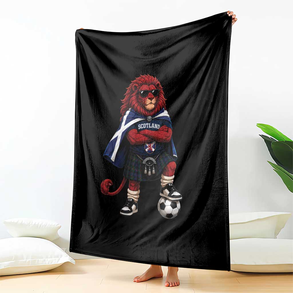 Scotland Rampant Lion Soccer Fan Throw Blanket Scottish Pride Red Lion in Kilt with Sunglasses Football
