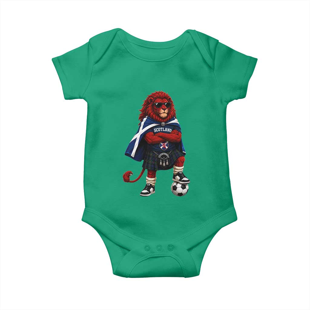Scotland Rampant Lion Soccer Fan Baby Onesie Scottish Pride Red Lion in Kilt with Sunglasses Football