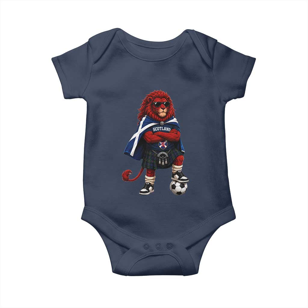 Scotland Rampant Lion Soccer Fan Baby Onesie Scottish Pride Red Lion in Kilt with Sunglasses Football
