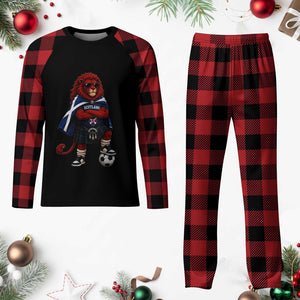 Scotland Rampant Lion Soccer Fan Plaid Pajama Set Scottish Pride Red Lion in Kilt with Sunglasses Football