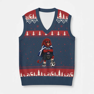 Scotland Rampant Lion Soccer Fan V-Neck Knit Sweater Vest Scottish Pride Red Lion in Kilt with Sunglasses Football