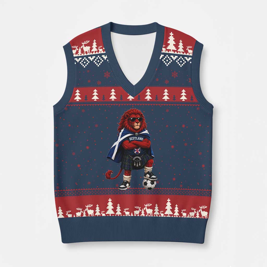 Scotland Rampant Lion Soccer Fan V-Neck Knit Sweater Vest Scottish Pride Red Lion in Kilt with Sunglasses Football TS10 Navy Red Print Your Wear