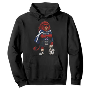 Scotland Rampant Lion Soccer Fan Hoodie Scottish Pride Red Lion in Kilt with Sunglasses Football