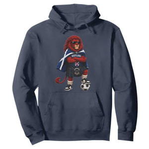 Scotland Rampant Lion Soccer Fan Hoodie Scottish Pride Red Lion in Kilt with Sunglasses Football