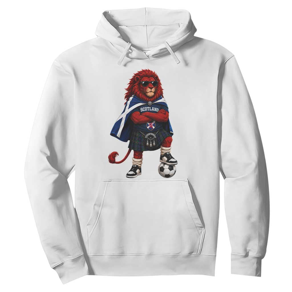 Scotland Rampant Lion Soccer Fan Hoodie Scottish Pride Red Lion in Kilt with Sunglasses Football