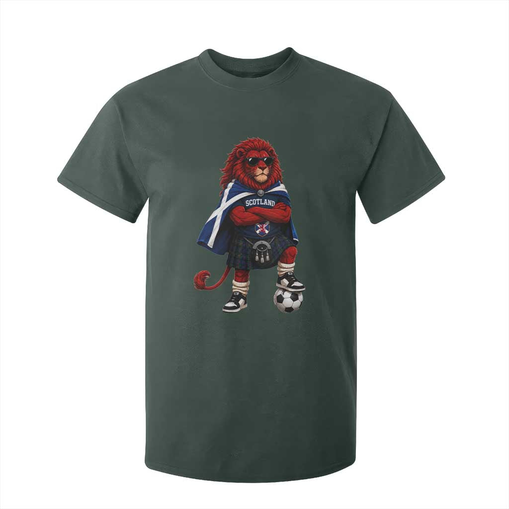 Scotland Rampant Lion Soccer Fan T Shirt For Kid Scottish Pride Red Lion in Kilt with Sunglasses Football