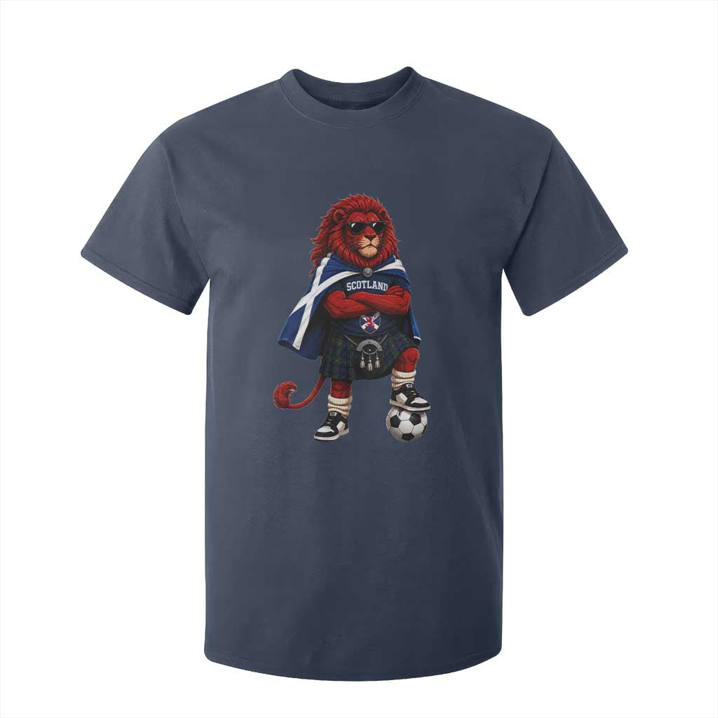 Scotland Rampant Lion Soccer Fan T Shirt For Kid Scottish Pride Red Lion in Kilt with Sunglasses Football