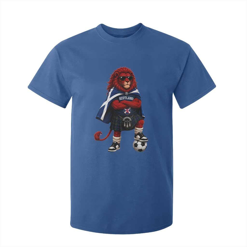 Scotland Rampant Lion Soccer Fan T Shirt For Kid Scottish Pride Red Lion in Kilt with Sunglasses Football