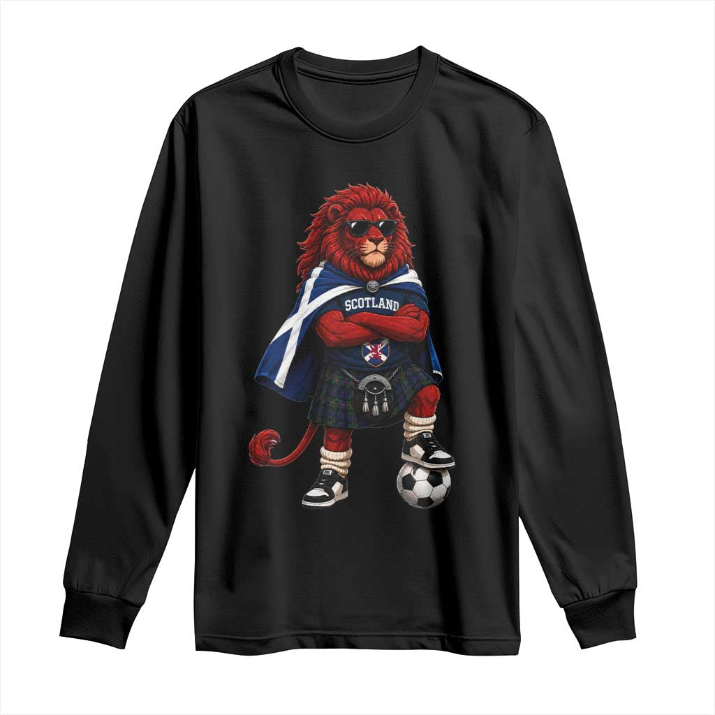 Scotland Rampant Lion Soccer Fan Long Sleeve Shirt Scottish Pride Red Lion in Kilt with Sunglasses Football TS10 Black Print Your Wear