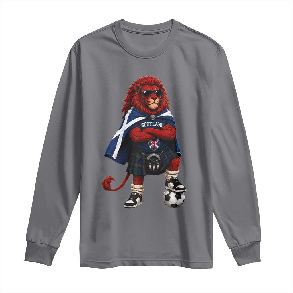 Scotland Rampant Lion Soccer Fan Long Sleeve Shirt Scottish Pride Red Lion in Kilt with Sunglasses Football