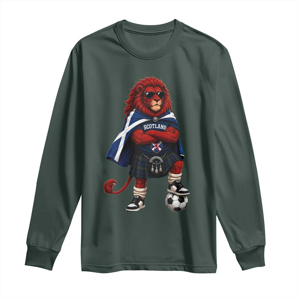 Scotland Rampant Lion Soccer Fan Long Sleeve Shirt Scottish Pride Red Lion in Kilt with Sunglasses Football