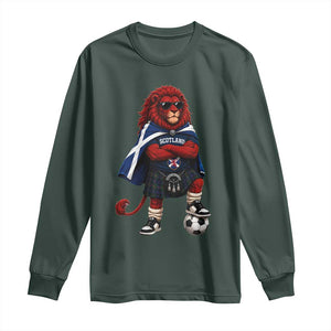 Scotland Rampant Lion Soccer Fan Long Sleeve Shirt Scottish Pride Red Lion in Kilt with Sunglasses Football