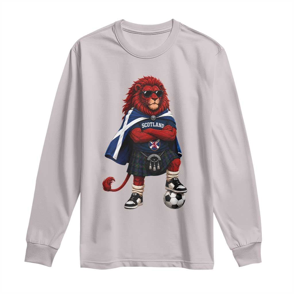 Scotland Rampant Lion Soccer Fan Long Sleeve Shirt Scottish Pride Red Lion in Kilt with Sunglasses Football