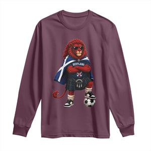 Scotland Rampant Lion Soccer Fan Long Sleeve Shirt Scottish Pride Red Lion in Kilt with Sunglasses Football