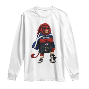 Scotland Rampant Lion Soccer Fan Long Sleeve Shirt Scottish Pride Red Lion in Kilt with Sunglasses Football
