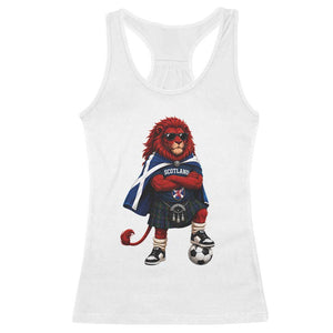 Scotland Rampant Lion Soccer Fan Racerback Tank Top Scottish Pride Red Lion in Kilt with Sunglasses Football