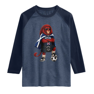 Scotland Rampant Lion Soccer Fan Raglan Shirt Scottish Pride Red Lion in Kilt with Sunglasses Football