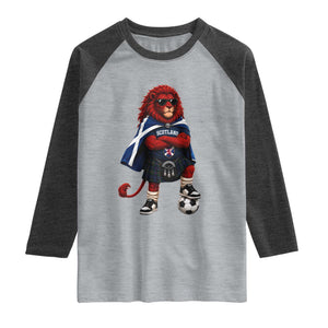 Scotland Rampant Lion Soccer Fan Raglan Shirt Scottish Pride Red Lion in Kilt with Sunglasses Football