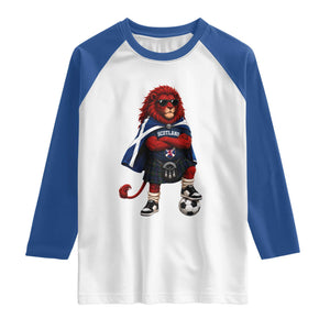 Scotland Rampant Lion Soccer Fan Raglan Shirt Scottish Pride Red Lion in Kilt with Sunglasses Football