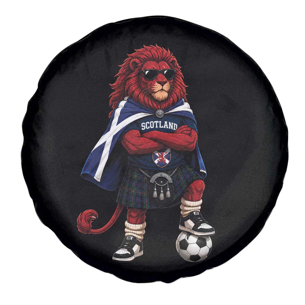 Scotland Rampant Lion Soccer Fan Spare Tire Cover Scottish Pride Red Lion in Kilt with Sunglasses Football