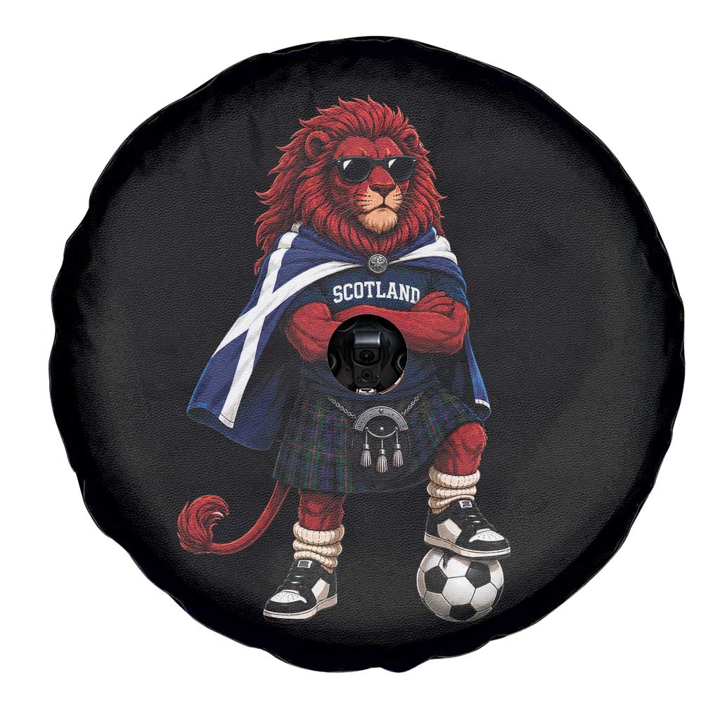 Scotland Rampant Lion Soccer Fan Spare Tire Cover Scottish Pride Red Lion in Kilt with Sunglasses Football