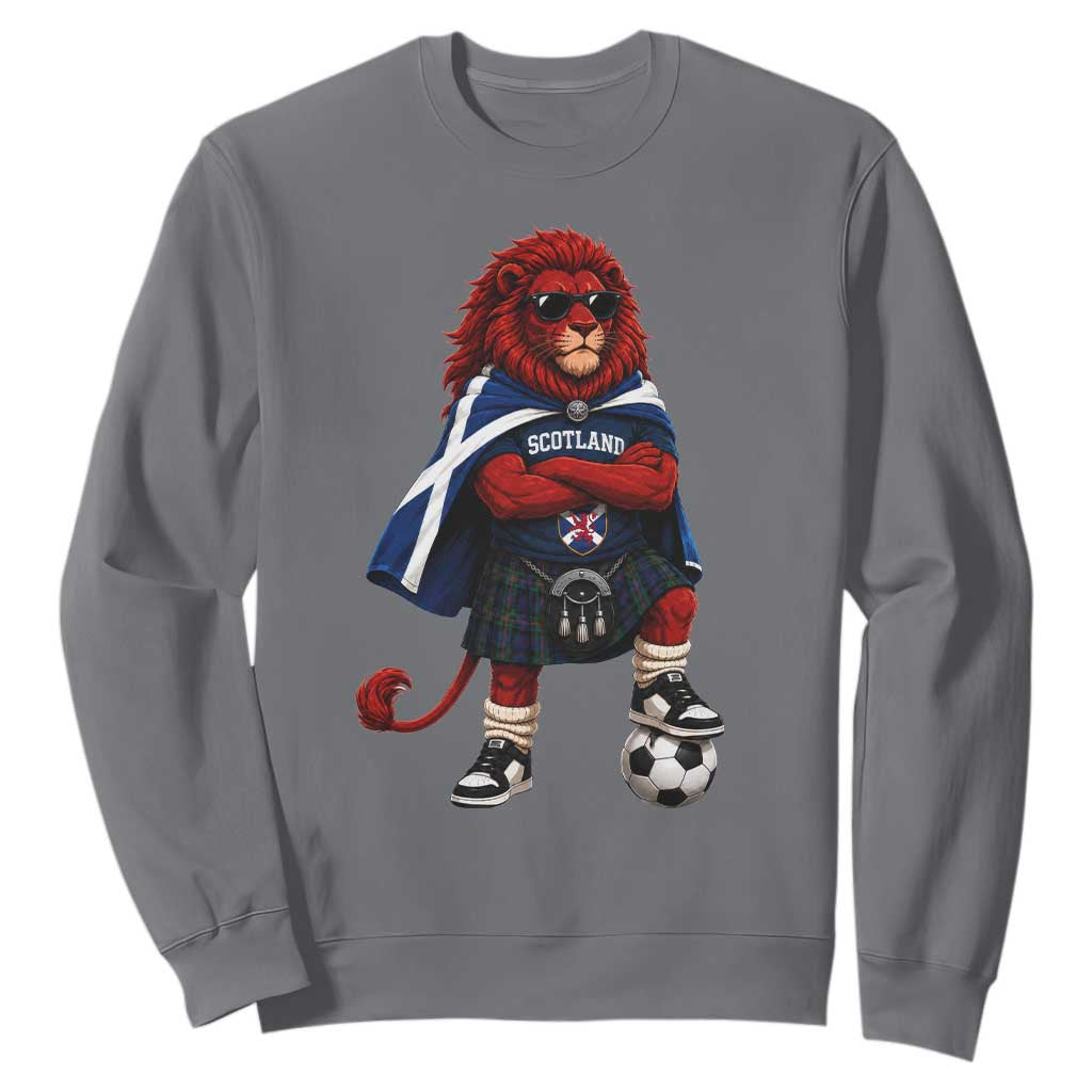 Scotland Rampant Lion Soccer Fan Sweatshirt Scottish Pride Red Lion in Kilt with Sunglasses Football