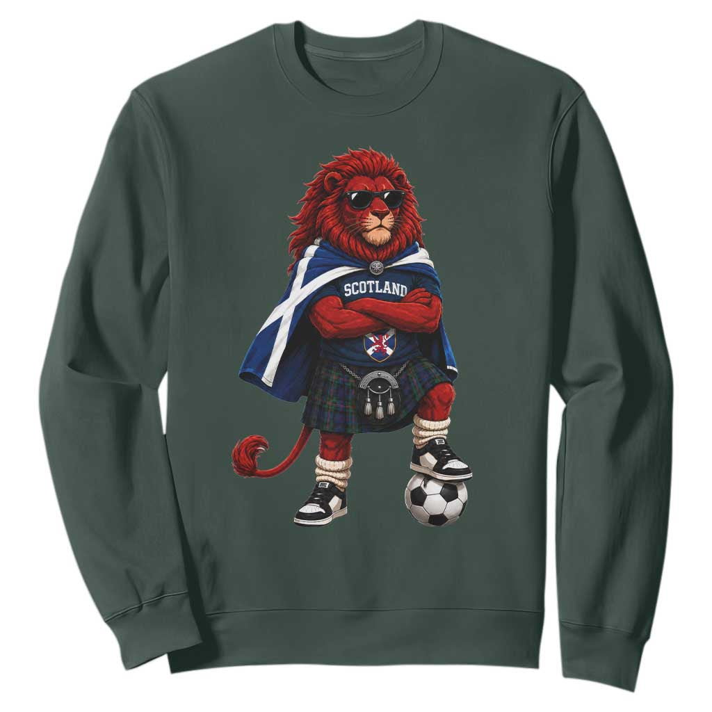 Scotland Rampant Lion Soccer Fan Sweatshirt Scottish Pride Red Lion in Kilt with Sunglasses Football