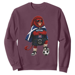 Scotland Rampant Lion Soccer Fan Sweatshirt Scottish Pride Red Lion in Kilt with Sunglasses Football
