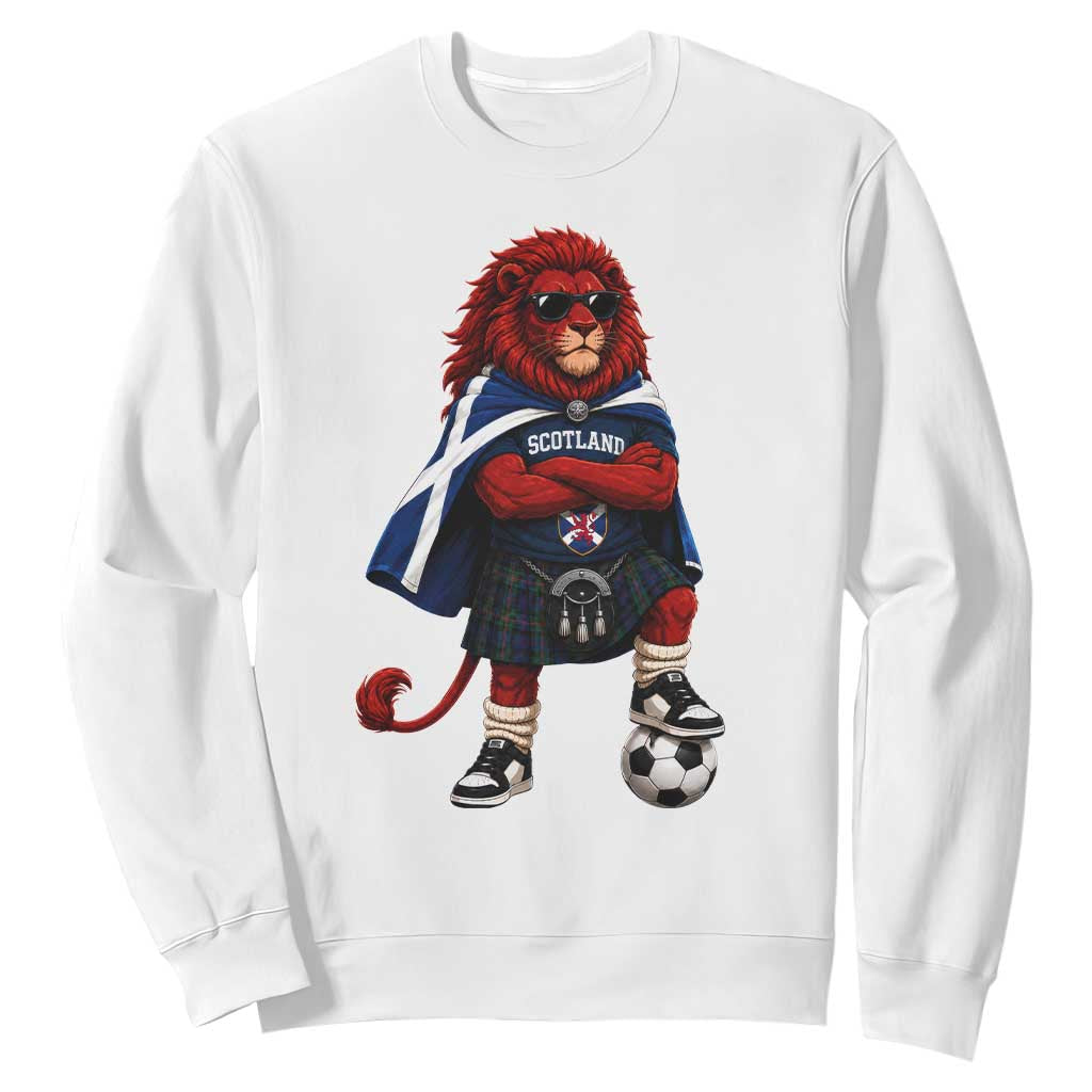 Scotland Rampant Lion Soccer Fan Sweatshirt Scottish Pride Red Lion in Kilt with Sunglasses Football