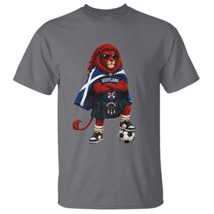 Scotland Rampant Lion Soccer Fan T Shirt Scottish Pride Red Lion in Kilt with Sunglasses Football