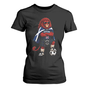 Scotland Rampant Lion Soccer Fan T Shirt For Women Scottish Pride Red Lion in Kilt with Sunglasses Football