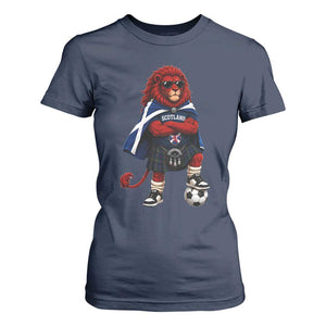 Scotland Rampant Lion Soccer Fan T Shirt For Women Scottish Pride Red Lion in Kilt with Sunglasses Football