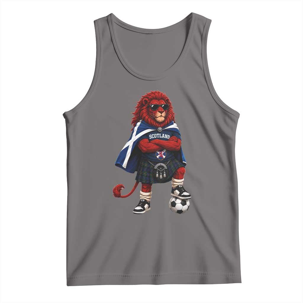 Scotland Rampant Lion Soccer Fan Tank Top Scottish Pride Red Lion in Kilt with Sunglasses Football