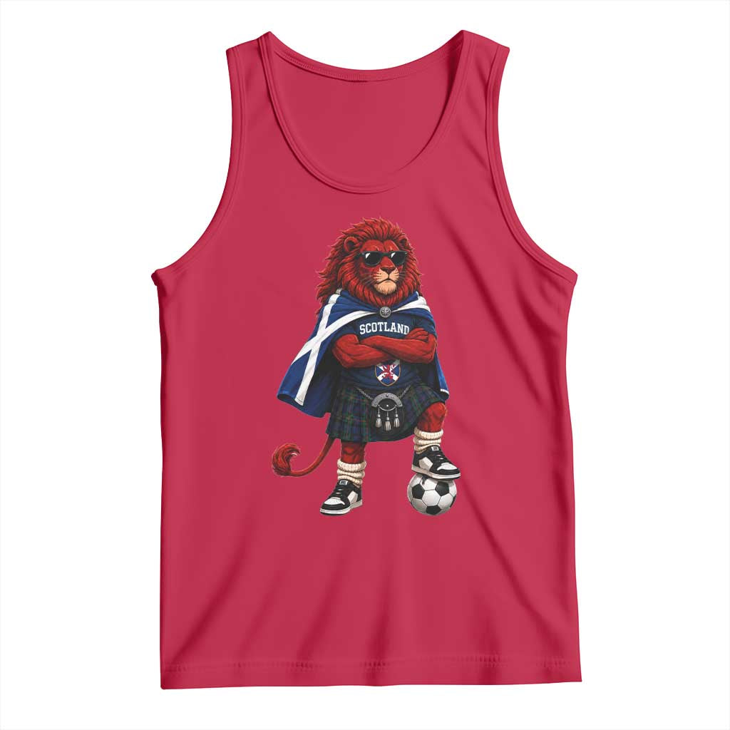 Scotland Rampant Lion Soccer Fan Tank Top Scottish Pride Red Lion in Kilt with Sunglasses Football