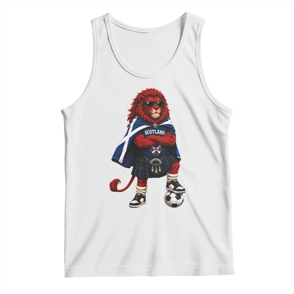 Scotland Rampant Lion Soccer Fan Tank Top Scottish Pride Red Lion in Kilt with Sunglasses Football