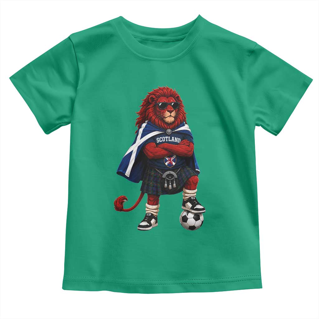 Scotland Rampant Lion Soccer Fan Toddler T Shirt Scottish Pride Red Lion in Kilt with Sunglasses Football